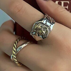 STERLING WOMENS FACE RING RESIZABE BUNDLE SILVER PLATED  STAMP 925